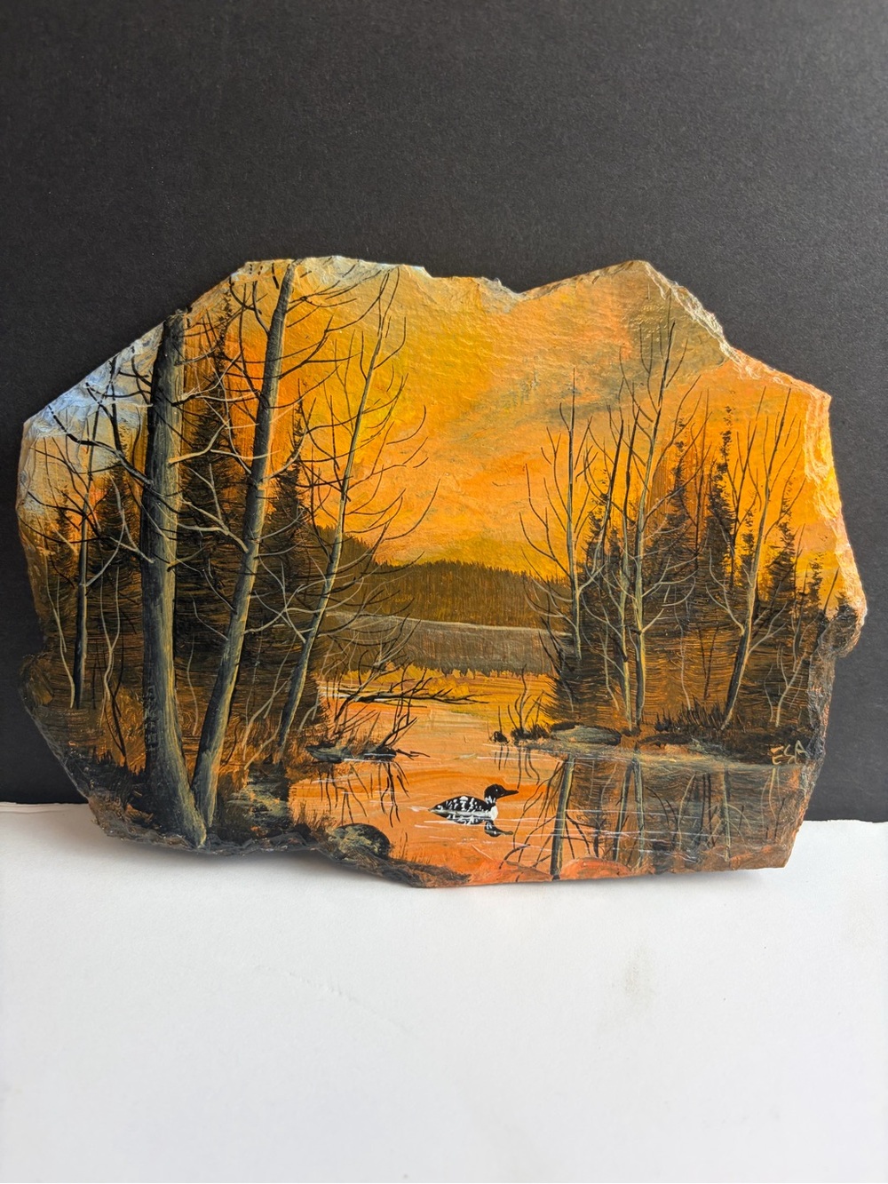 Canadian Original Art Landscape Painting Artist Signed ESA Slate Plaque